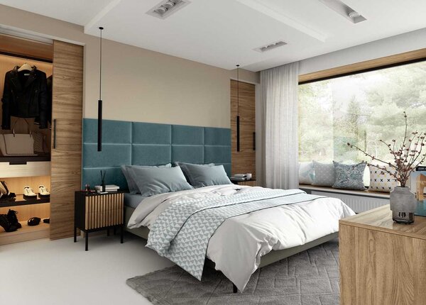 Tapecirani stenski panel QUADRATTA 20 x 50 cm – moder Barva: Modra