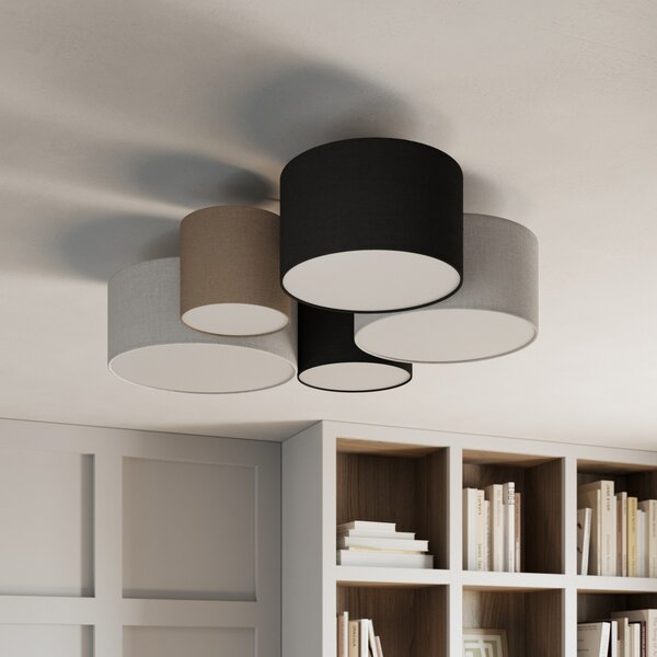 Trio Lighting Hotelska stropna svetilka s petimi tekstilnimi senčili, zatemnjen, Dnevna soba / jedilnica, Tkanine / tekstil, Sodobni