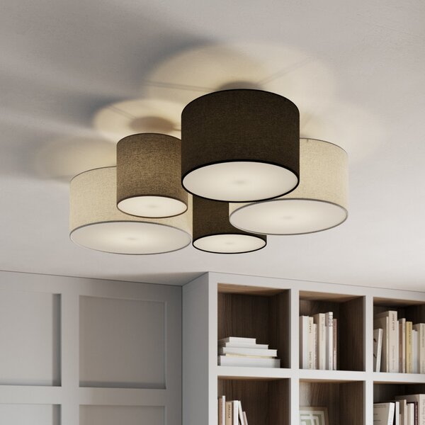 Trio Lighting Hotelska stropna svetilka s petimi tekstilnimi senčili, zatemnjen, Dnevna soba / jedilnica, Tkanine / tekstil, Sodobni