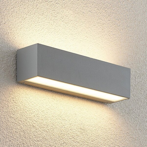 Lucande LED zunanja stenska svetilka Lengo 25 cm srebrna up/down 3.000K, Kovinska, Aluminij, Sodobni