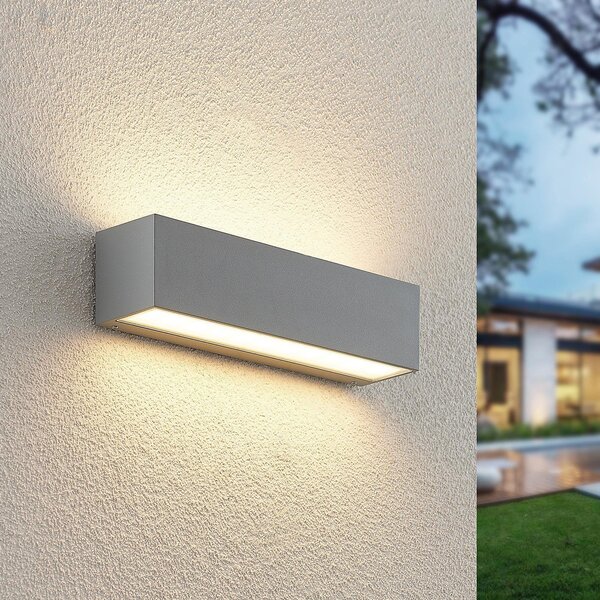 Lucande LED zunanja stenska svetilka Lengo 25 cm srebrna up/down 3.000K, Kovinska, Aluminij, Sodobni