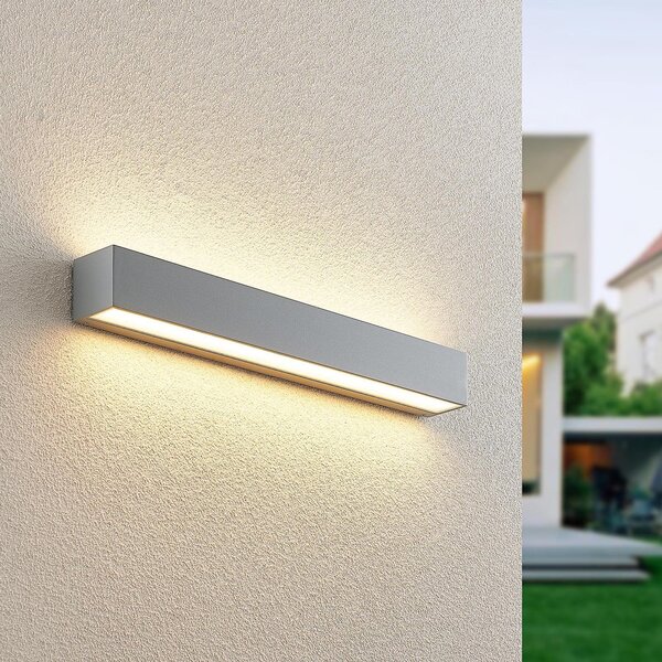 Lucande LED zunanja stenska svetilka Lengo 50 cm srebrna up/down 3.000 K, Kovinska, Aluminij, Sodobni