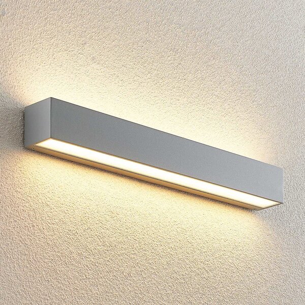 Lucande LED zunanja stenska svetilka Lengo 50 cm srebrna up/down 3.000 K, Kovinska, Aluminij, Sodobni