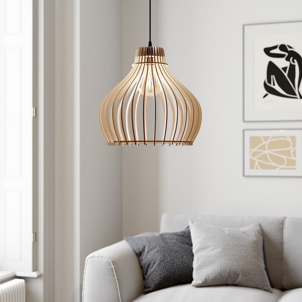 TEMAR LIGHTING Obesek v obliki sodčka, enojna luč, Ø 38 cm, zatemnjen, Les, Dnevna soba / jedilnica, Les, Podeželska hiša / Rustikalna