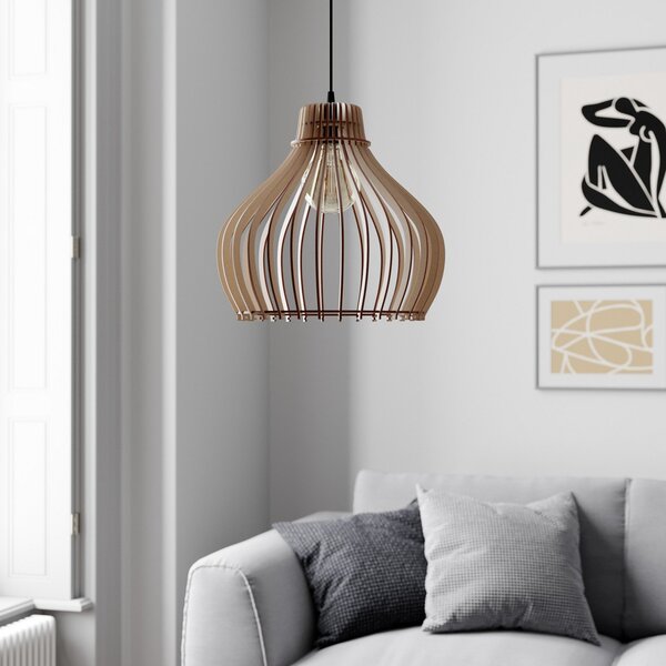 TEMAR LIGHTING Obesek v obliki sodčka, enojna luč, Ø 38 cm, zatemnjen, Les, Dnevna soba / jedilnica, Les, Podeželska hiša / Rustikalna