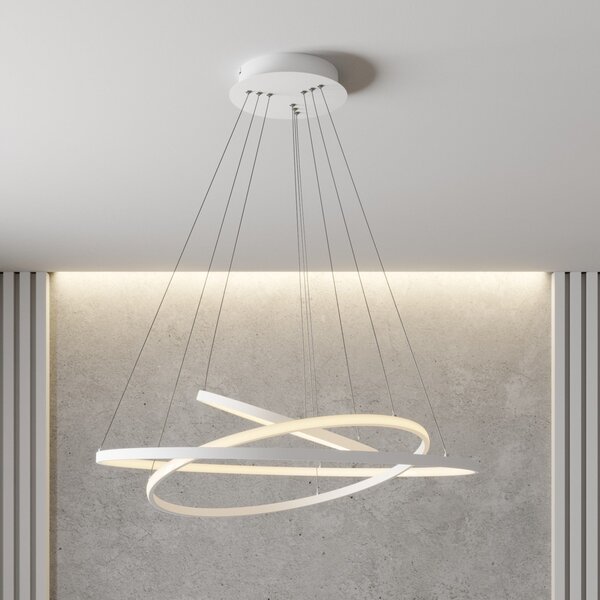 Lucande LED-visoka svetilka Ezana, bela, kovina, Ø 80 cm, zatemnjen, Bela, Dnevna soba / jedilnica, Kovina, Sodobni