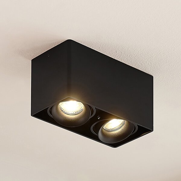 Arcchio Kubika Downlight, 19 cm, črna, 2 luči, kovina, zatemnjen, Črna, Hodnik, Kovina, Sodobni