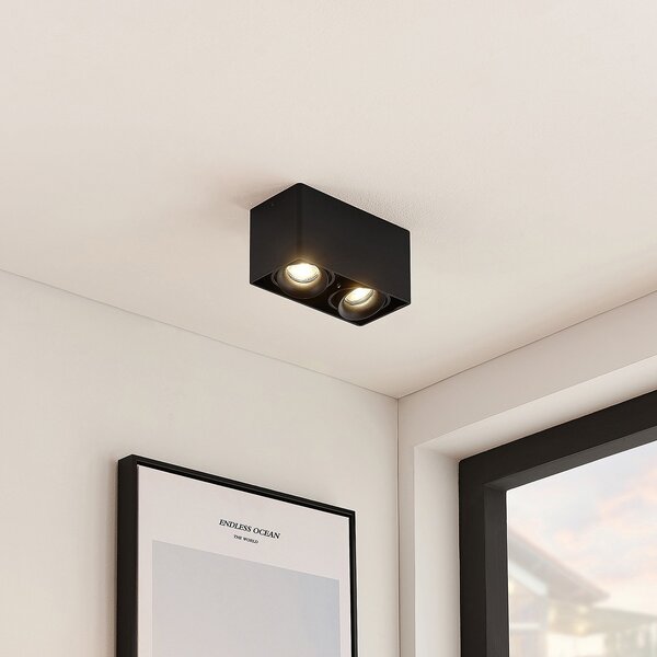 Arcchio Kubika Downlight, 19 cm, črna, 2 luči, kovina, zatemnjen, Črna, Hodnik, Kovina, Sodobni