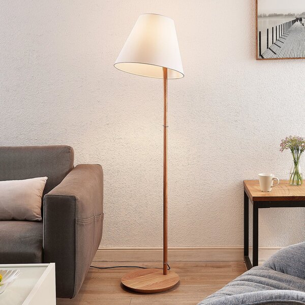 Lucande Talna svetilka Jinda, bela, les, tkanina, 160 cm, E27, Bela, Dnevna soba / jedilnica, Tkanine / tekstil, Skandinavski