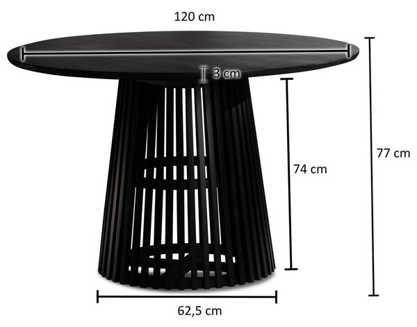 MID.YOU Jedilna Miza Mango, Pravi Les, Črna, Ø 120cm