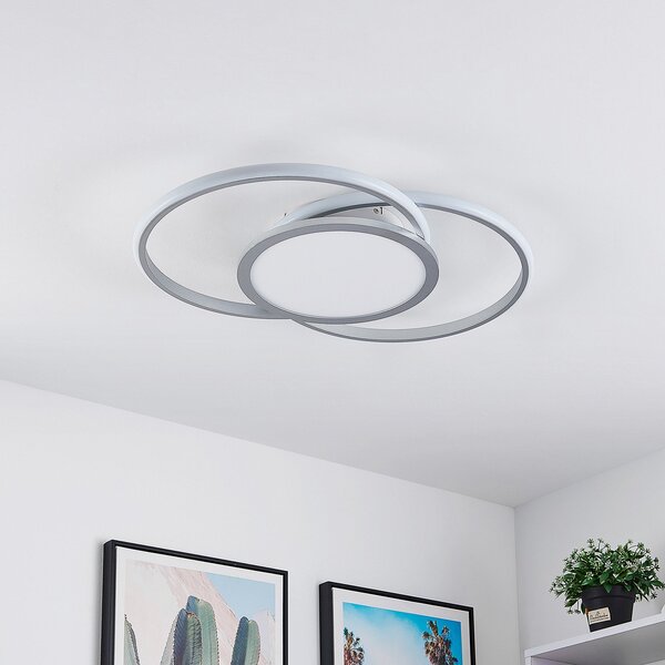 Lucande LED stropna svetilka Senne, 63 cm, srebrna, aluminij, zatemnjen, Siva, Kuhinja, Kovina, Sodobni