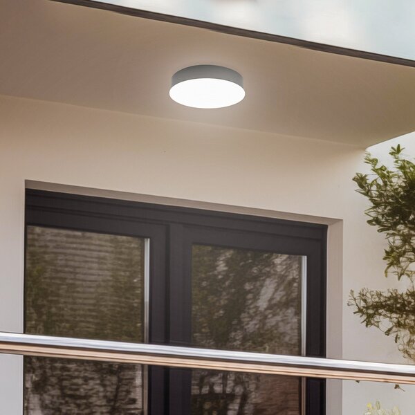 Lindby LED zunanje stropno svetilo Lahja, antracit, senzor, IP65, Črna, Plastika, Sodobni