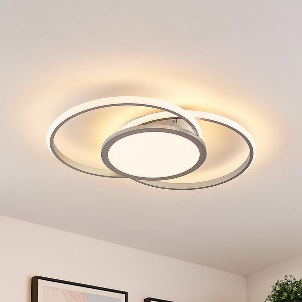 Lucande LED stropna svetilka Senne, 63 cm, srebrna, aluminij, zatemnjen, Siva, Kuhinja, Kovina, Sodobni