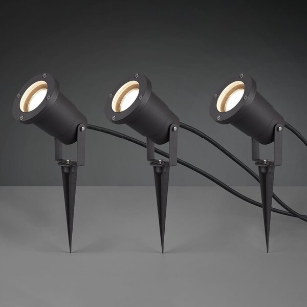 Trio Lighting Zunanji reflektor Ubangi z ozemljitveno konico v kompletu 3 kosov, Črna, Kovina