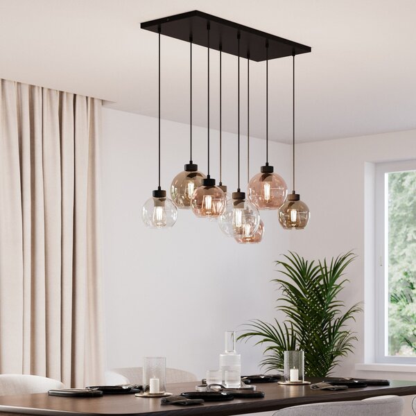 TK Lighting Visoka svetilka Cubus, 68 cm, 8-žarčkov, prozorna/medena/rjava, steklo, zatemnjen, Večbarvna, Dnevna soba / jedilnica, Steklo, Sodobni