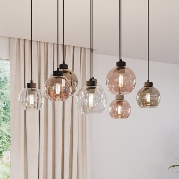 TK Lighting Visoka svetilka Cubus, 68 cm, 8-žarčkov, prozorna/medena/rjava, steklo, zatemnjen, Večbarvna, Dnevna soba / jedilnica, Steklo, Sodobni