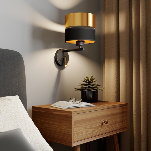 TK Lighting Stenna svetilka Hilton črna/zlata z LED-bralno lučko, Črna, Dnevna soba / jedilnica, Kovina, Sodobni, Svetilka za branje