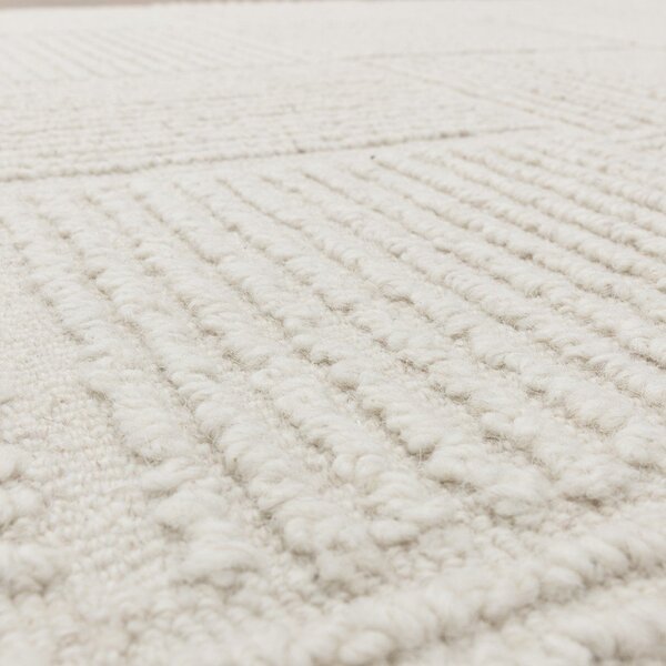 Slonokoščena ročno tkana volnena preproga 120x170 cm Zennith Grid – Asiatic Carpets