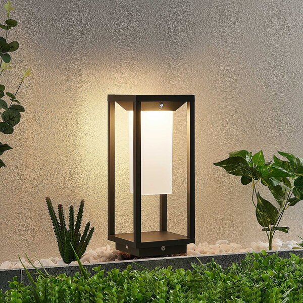 Lucande LED solarna podstavna svetilka Eliel, 34 cm, antracit, IP54, Črna, Steklo, Sodobni, Zunanji podstavek