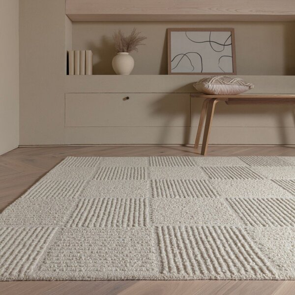 Slonokoščena ročno tkana volnena preproga 120x170 cm Zennith Grid – Asiatic Carpets