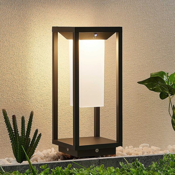 Lucande LED solarna podstavna svetilka Eliel, 34 cm, antracit, IP54, Črna, Steklo, Sodobni, Zunanji podstavek