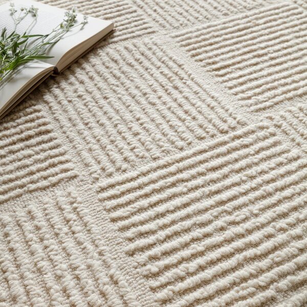 Slonokoščena ročno tkana volnena preproga 120x170 cm Zennith Grid – Asiatic Carpets