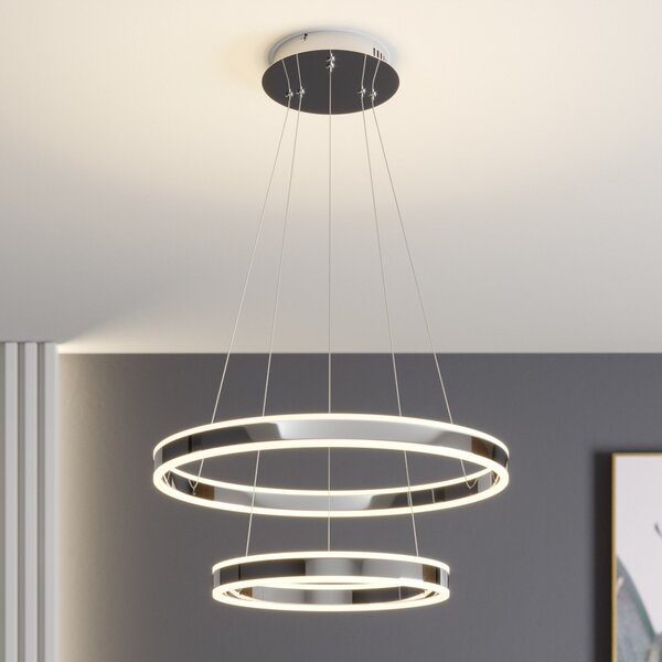 Lucande LED viseča svetilka Lyani, 60 cm, 2-svetlobna, krom, z možnostjo, zatemnjen, Kovinska, Dnevna soba / jedilnica, Kovina, Sodobni