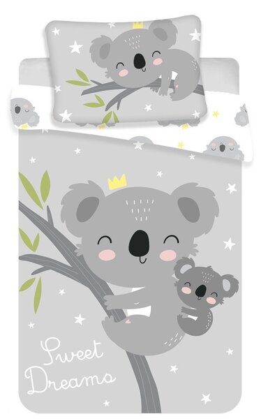 Siva bombažna otroška posteljnina za otroško posteljico 100x135 cm Koala "Sweet Dreams" – Jerry Fabrics