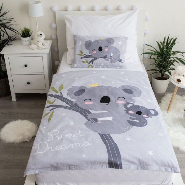 Siva bombažna otroška posteljnina za otroško posteljico 100x135 cm Koala "Sweet Dreams" – Jerry Fabrics