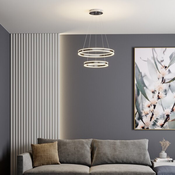 Lucande LED viseča svetilka Lyani, 60 cm, 2-svetlobna, krom, z možnostjo, zatemnjen, Kovinska, Dnevna soba / jedilnica, Kovina, Sodobni
