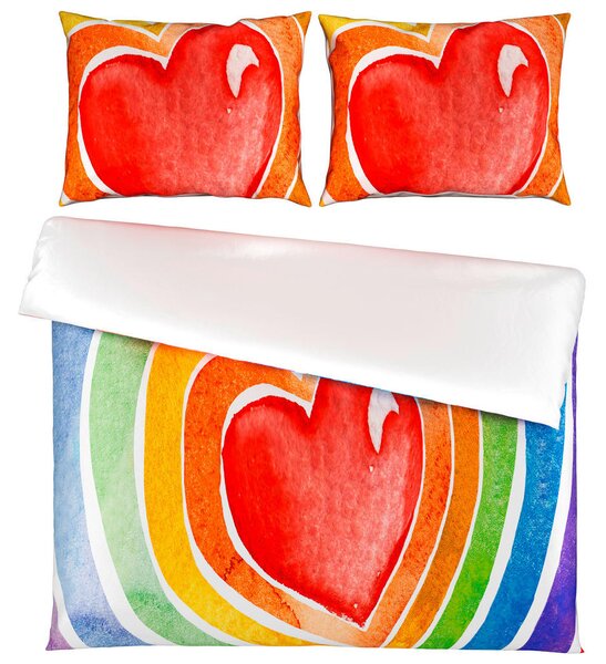 OBOJESTRANSKA POSTELJNINA HEART saten večbarvno