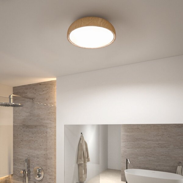 Paulmann Oka LED stropna svetilka IP44 CCT videz lesa, Les, Kopalnica, Plastika, Sodobni