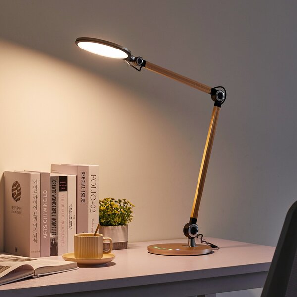 Lindby LED namizna svetilka Nyxaris, zlata, kovina, CCT, 50 cm, zatemnjen, Zlata / medeninasta, Študija / pisarna, Plastika, Sodobni