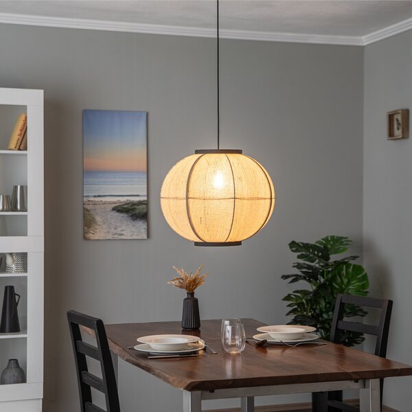 Lindby Obesek Aurinil, barva lesa, platno, Ø 48cm, E27, zatemnjen, Les, Dnevna soba / jedilnica, Tkanine / tekstil, Podeželska hiša / Rustikalna