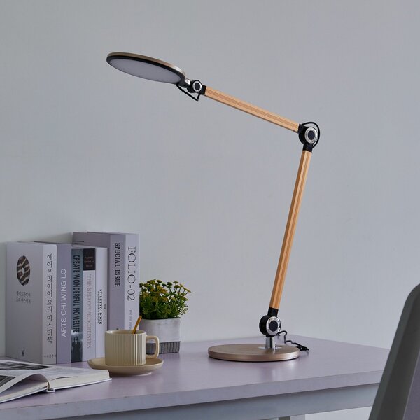 Lindby LED namizna svetilka Nyxaris, zlata, kovina, CCT, 50 cm, zatemnjen, Zlata / medeninasta, Študija / pisarna, Plastika, Sodobni