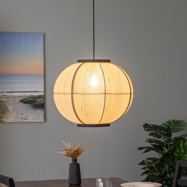 Lindby Obesek Aurinil, barva lesa, platno, Ø 48cm, E27, zatemnjen, Les, Dnevna soba / jedilnica, Tkanine / tekstil, Podeželska hiša / Rustikalna