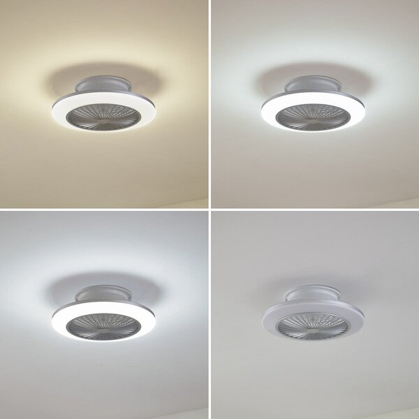Lindby Stropni ventilator LED Mamuti, srebrn, tih, Ø 55 cm, zatemnjen, Kovinska, Dnevna soba / jedilnica, Aluminij, Sodobni