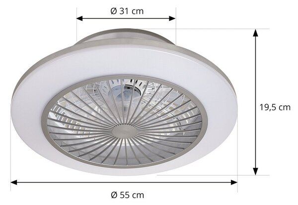 Lindby Stropni ventilator LED Mamuti, srebrn, tih, Ø 55 cm, zatemnjen, Kovinska, Dnevna soba / jedilnica, Aluminij, Sodobni