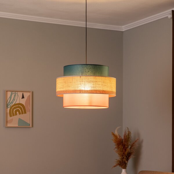 TK Lighting Viseča svetilka Trio, senčilo iz jute, bencin/naravna rjava/oranžna Ø 50cm, zatemnjen, Večbarvna, Dnevna soba / jedilnica, Tkanine / tekstil