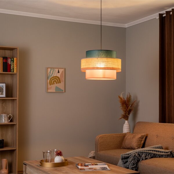 TK Lighting Viseča svetilka Trio, senčilo iz jute, bencin/naravna rjava/oranžna Ø 50cm, zatemnjen, Večbarvna, Dnevna soba / jedilnica, Tkanine / tekstil