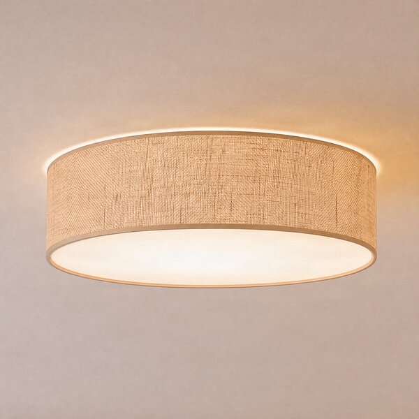 Milagro Lighting Stropna svetilka Marshall, rjava, Ø 50 cm, kovina, ratana, zatemnjen, Rjava / rjasta, Dnevna soba / jedilnica, Les, Sodobni