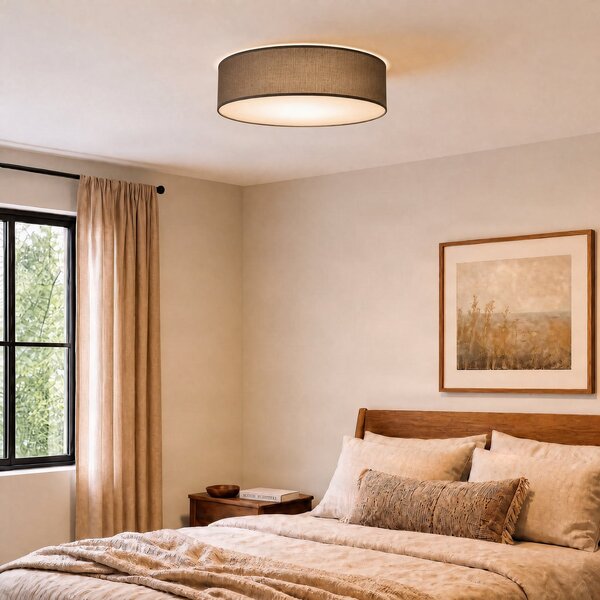 Milagro Lighting Stropna svetilka Marshall, siva, Ø 50 cm, kovina/ratan, zatemnjen, Siva, Dnevna soba / jedilnica, Les, Sodobni