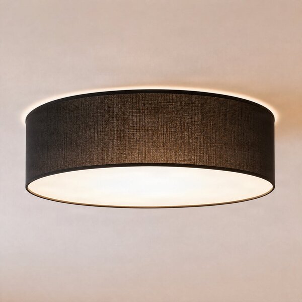 Milagro Lighting Stropna svetilka Marshall, črna, Ø 50 cm, kovina/ratan, zatemnjen, Črna, Dnevna soba / jedilnica, Les, Sodobni