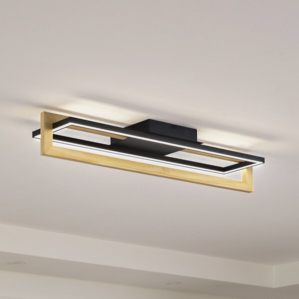 Lindby LED stropna svetilka Holamu, 80 cm, les, Črna, Dnevna soba / jedilnica, Aluminij, Sodobni