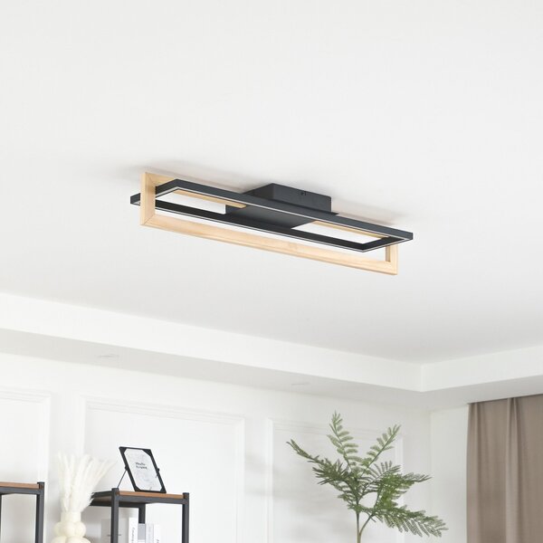 Lindby LED stropna svetilka Holamu, 80 cm, les, Črna, Dnevna soba / jedilnica, Aluminij, Sodobni