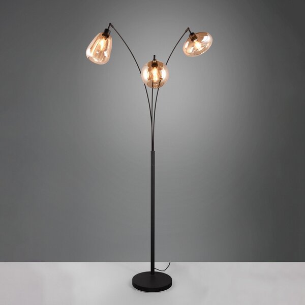 Trio Lighting Talna svetilka Lumina, 3-svetlobna, črna/jantarna, steklo, Črna, Dnevna soba / jedilnica, Steklo, Sodobni