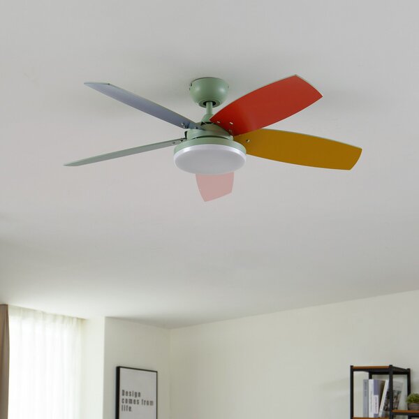 Lindby LED stropni ventilator Jonte, les, DC, tih, Ø 106 cm, zatemnjen, Večbarvna, Dnevna soba / jedilnica, Kovina, Sodobni
