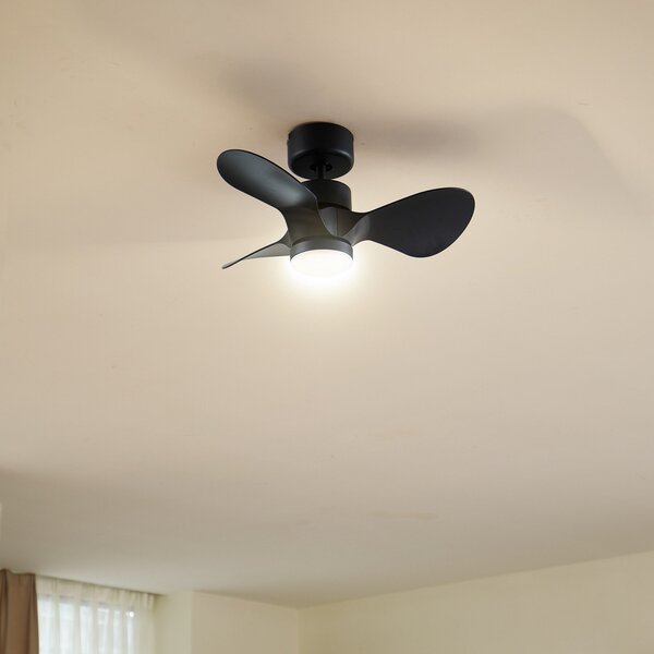 Lindby Stropni ventilator LED Enon, črn, DC motor, tih, zatemnjen, Črna, Dnevna soba / jedilnica, Kovina, Sodobni