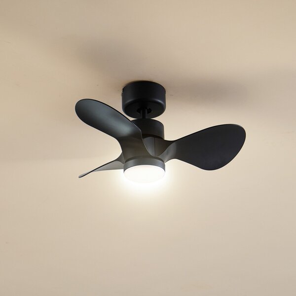 Lindby Stropni ventilator LED Enon, črn, DC motor, tih, zatemnjen, Črna, Dnevna soba / jedilnica, Kovina, Sodobni