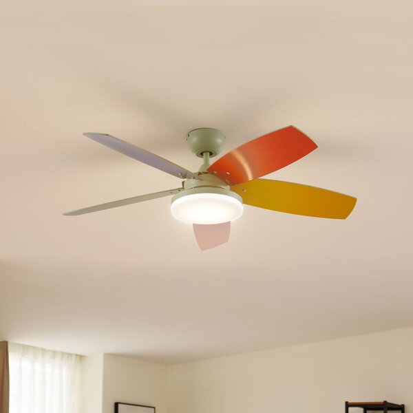 Lindby LED stropni ventilator Jonte, les, DC, tih, Ø 106 cm, zatemnjen, Večbarvna, Dnevna soba / jedilnica, Kovina, Sodobni
